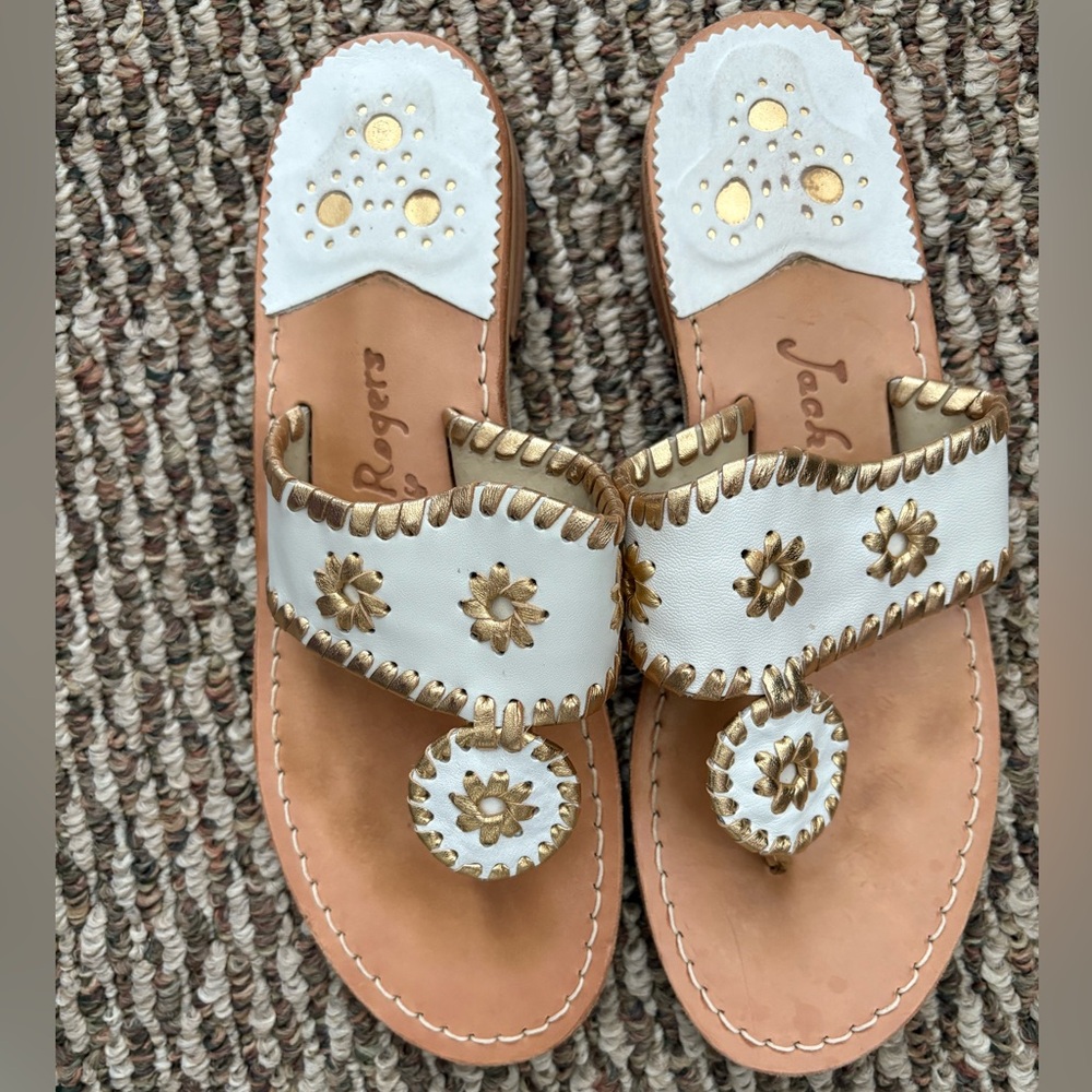 Jack Rogers Women's White and Gold Sandals, size 7
